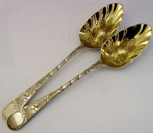 Beautiful Pair of English Antique Sterling Silver Berry Serving Spoons 1800/07 Georgian