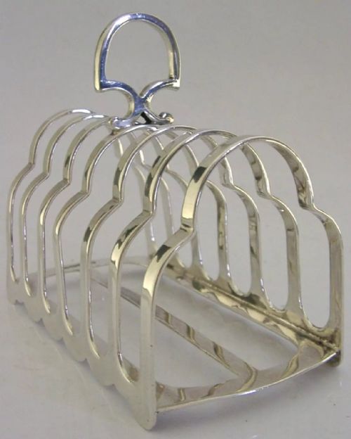 Large English Solid Sterling Silver Six Slice Toast Rack 1912 Antique 152g