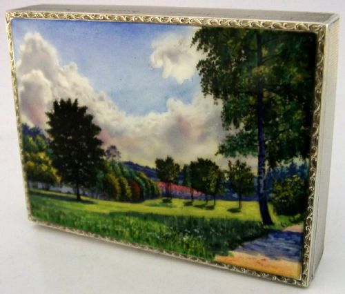 RARE 182G STUNNING STERLING SILVER ENAMEL TABLE JEWELLERY BOX 1927 ANTIQUE - ADDITIONAL PHOTO 2