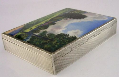 RARE 182G STUNNING STERLING SILVER ENAMEL TABLE JEWELLERY BOX 1927 ANTIQUE - ADDITIONAL PHOTO 4