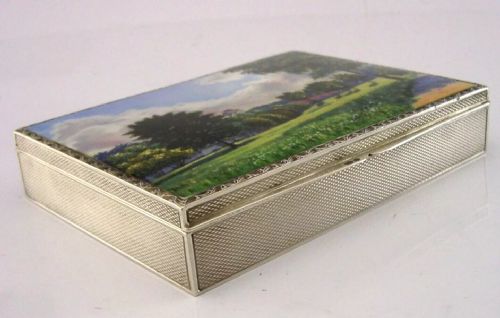 RARE 182G STUNNING STERLING SILVER ENAMEL TABLE JEWELLERY BOX 1927 ANTIQUE - ADDITIONAL PHOTO 6