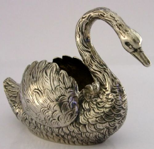 Large 4+ Inch Novelty Solid Silver Swan Pin Cushion Dish Sewing Needlework C1920