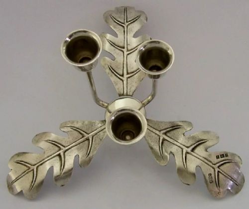 English Sterling Silver Oak Leaf Candlestick Holder 1957 Mid Century Modern 68g
