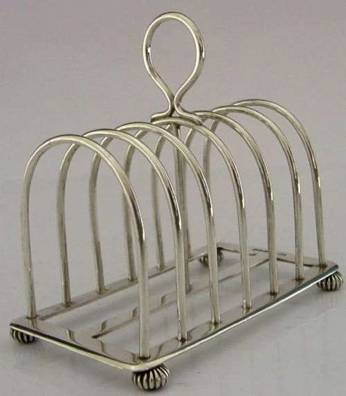 ENGLISH VICTORIAN SOLID STERLING SILVER SIX SLICE TOAST RACK 1885 ANTIQUE 120g
