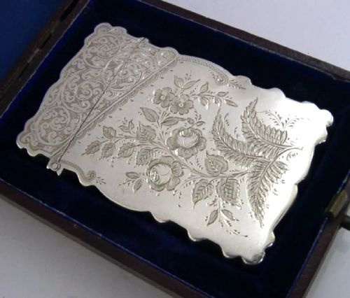 Beautiful English Victorian Sterling Silver Card Case 1890 Antique Cased
