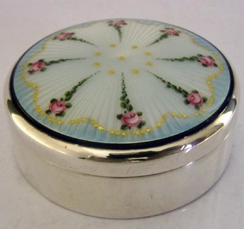 Beautiful Sterling Silver Enamel Dressing Table Box 1909 Antique 92g