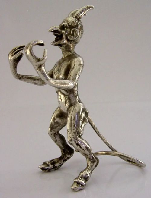 Rare Cast Solid Silver Devil Figure Pen Holder Rest C1960s Desk Item 174g