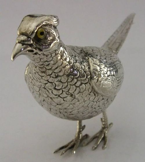 STUNNING LARGE 10inch 800 SILVER BIRD TABLE PHEASANT FIGURE c1920 208g SHOOTING