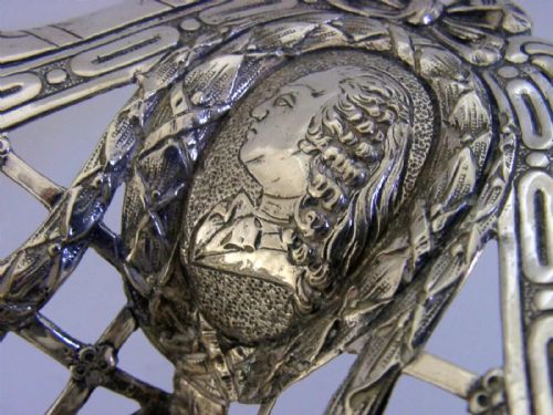 SUPERB HEAVY 360G 800 SOLID SILVER CHERUB DISH BOWL BASKET C1900 HANAU KINGS - ADDITIONAL PHOTO 2