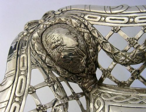 SUPERB HEAVY 360G 800 SOLID SILVER CHERUB DISH BOWL BASKET C1900 HANAU KINGS - ADDITIONAL PHOTO 4