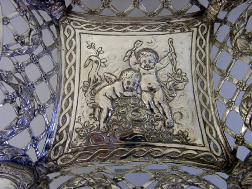 SUPERB HEAVY 360G 800 SOLID SILVER CHERUB DISH BOWL BASKET C1900 HANAU KINGS - ADDITIONAL PHOTO 5