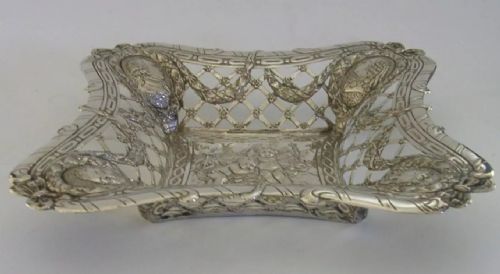 SUPERB HEAVY 360G 800 SOLID SILVER CHERUB DISH BOWL BASKET C1900 HANAU KINGS - ADDITIONAL PHOTO 8