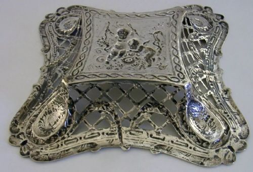SUPERB HEAVY 360G 800 SOLID SILVER CHERUB DISH BOWL BASKET C1900 HANAU KINGS - ADDITIONAL PHOTO 9