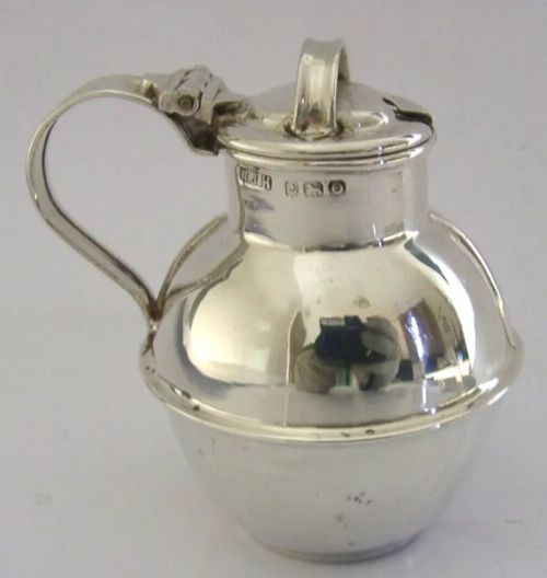 Novelt English Sterling Silver Guernsey Milk Can Jug Mustard Pot 1913 Antique