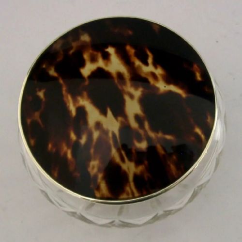 STERLING SILVER CUT GLASS FAUX TORTOISESHELL POT JAR 1924 ART DECO - ADDITIONAL PHOTO 2