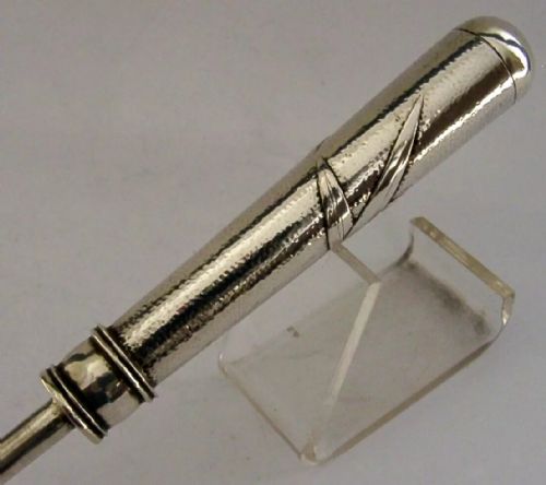 SUPER ALL SILVER CHINESE EXPORT LARGE SILVER BAMBOO BUTTON HOOK 1900 ANTIQUE 64G - ADDITIONAL PHOTO 1