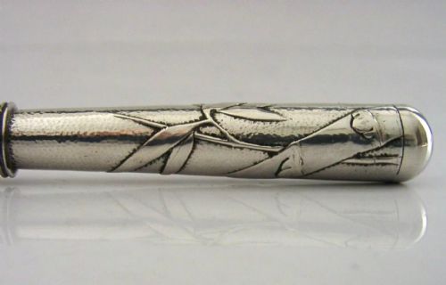 SUPER ALL SILVER CHINESE EXPORT LARGE SILVER BAMBOO BUTTON HOOK 1900 ANTIQUE 64G - ADDITIONAL PHOTO 4