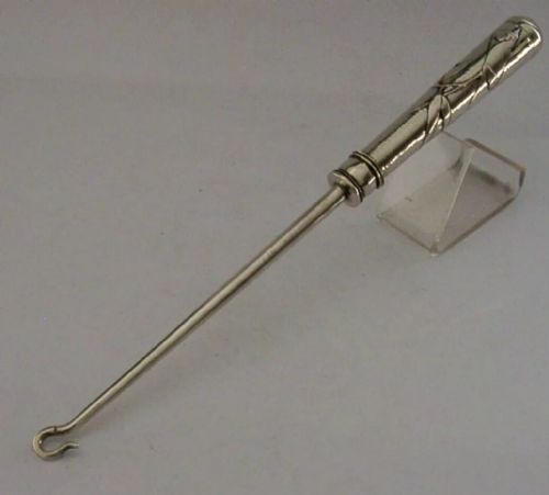 SUPER ALL SILVER CHINESE EXPORT LARGE SILVER BAMBOO BUTTON HOOK 1900 ANTIQUE 64G - ADDITIONAL PHOTO 5