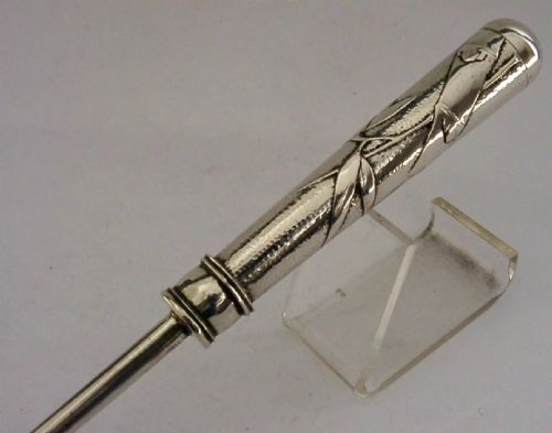 SUPER ALL SILVER CHINESE EXPORT LARGE SILVER BAMBOO BUTTON HOOK 1900 ANTIQUE 64G - ADDITIONAL PHOTO 6