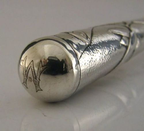 SUPER ALL SILVER CHINESE EXPORT LARGE SILVER BAMBOO BUTTON HOOK 1900 ANTIQUE 64G - ADDITIONAL PHOTO 7