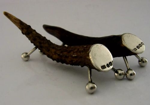 English Victorian Sterling Silver Antler Cutlery Rests 1894 Hunting Antiques 52g