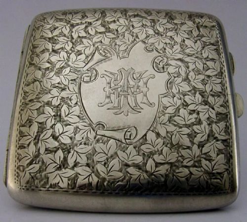 Beautiful English Solid Sterling Silver Cigarette Case 1918 Antique 104g Chester