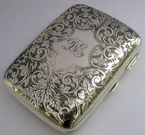 Beautiful English Solid Sterling Silver Cigar Case 1901 Antique 174g Roses
