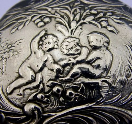 GERMAN 64G HANAU STERLING SILVER CHERUB TABLE BOX 1903 ANTIQUE - ADDITIONAL PHOTO 1