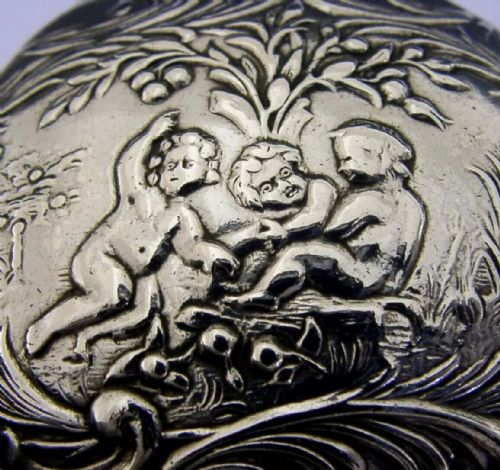 GERMAN 64G HANAU STERLING SILVER CHERUB TABLE BOX 1903 ANTIQUE - ADDITIONAL PHOTO 4