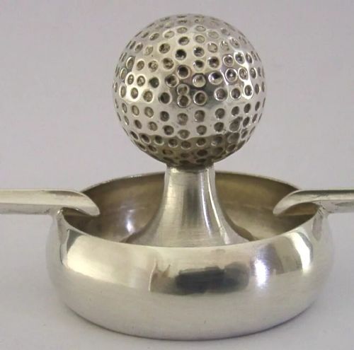 NOVELTY SOLID SILVER GOLF BALL ASH TRAY ASHTRAY c1960 GOLFING 52g