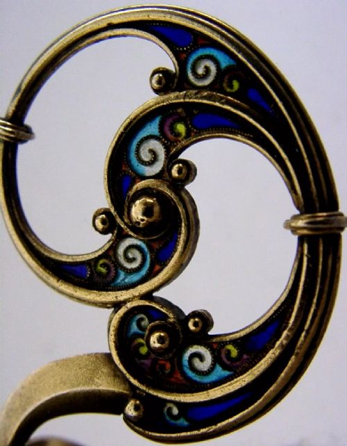 SUPERB STERLING SILVER GILT PLIQUE A JOUR CADDY SPOON C1900 NORWEGIAN ANTIQUE - ADDITIONAL PHOTO 1