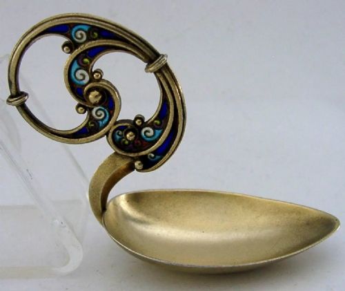 SUPERB STERLING SILVER GILT PLIQUE A JOUR CADDY SPOON C1900 NORWEGIAN ANTIQUE - ADDITIONAL PHOTO 2