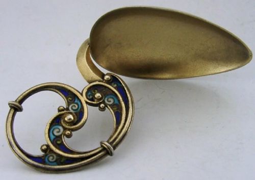 SUPERB STERLING SILVER GILT PLIQUE A JOUR CADDY SPOON C1900 NORWEGIAN ANTIQUE - ADDITIONAL PHOTO 3