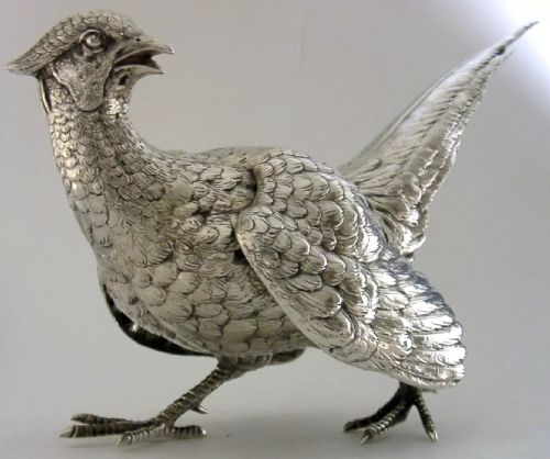 Rare Huge 13+Inch 650g 835 Solid Silver Bird Table Pheasant Figure 1950 Shooting