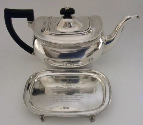 Rare Irish Interest Forster Coolderyy 828g Sterling Silver Tea Pot & Stand 1912
