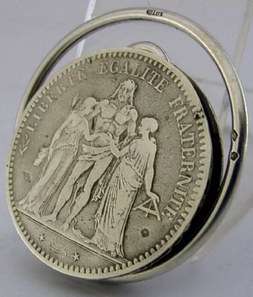 RARE FRENCH PERNET SOLID SILVER COIN MONEY / PAPER CLIP c1930 ART DECO