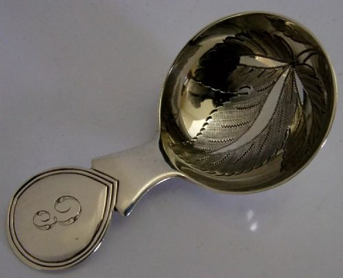 Stunning Rare Georgian Sterling Silver Leaf Design Caddy Spoon 1816 Antique