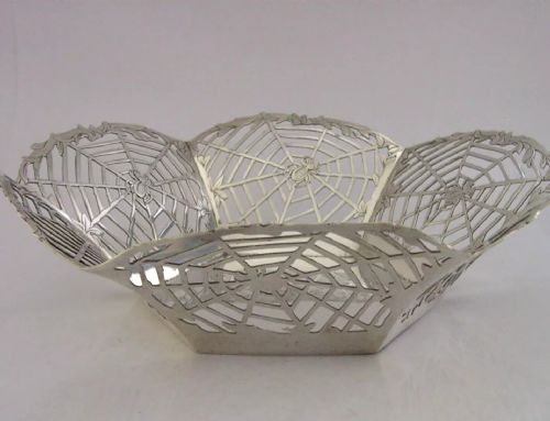 RARE 240G CONTINENTAL 800 SOLID SILVER SPIDER WEB DISH BOWL C1920 PIERCED - ADDITIONAL PHOTO 3
