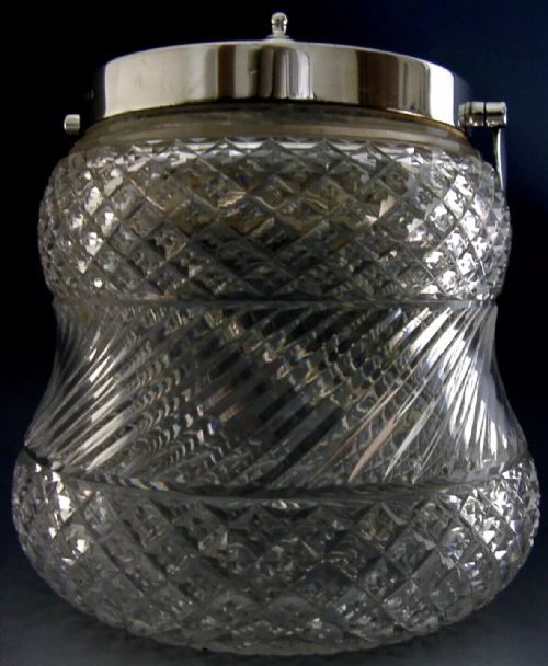 English 870g Sterling Silver Cut Glass Biscuit Barrel Candy Jar 1907 Antique