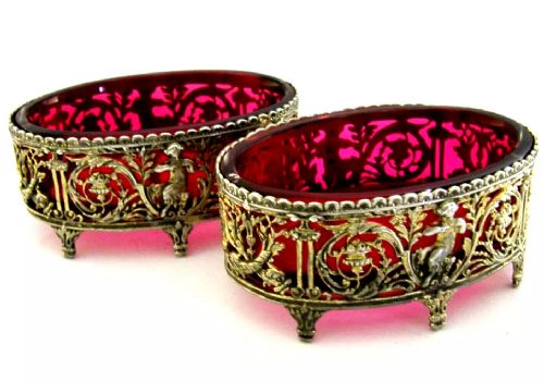 Pair of Large 264g Rare American Sterling Silver Cranberry Salt Cellars Gorham C1880s