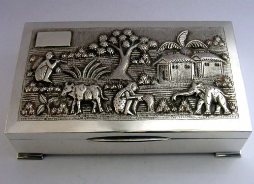 Superb Anglo Indian Sterling Silver Table Cigarette Cigar Box C1920 Antique450g