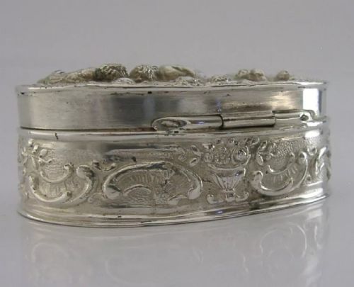 GERMAN HANAU SOLID SILVER SNUFF TRINKET BOX C1900 ANTIQUE 77G BOY BEING SPANKED - ADDITIONAL PHOTO 2
