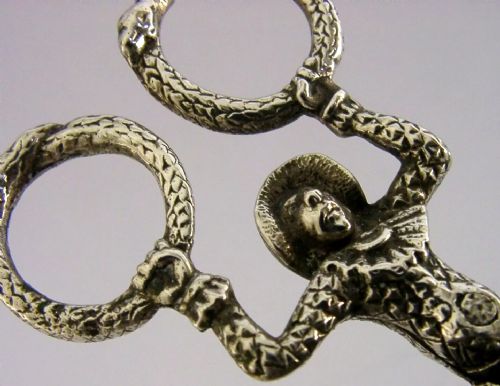 RARE AUSTROHUNGARIAN SOLID SILVER HARLEQUIN SUGAR TONGS NIPS C1890 - ADDITIONAL PHOTO 1