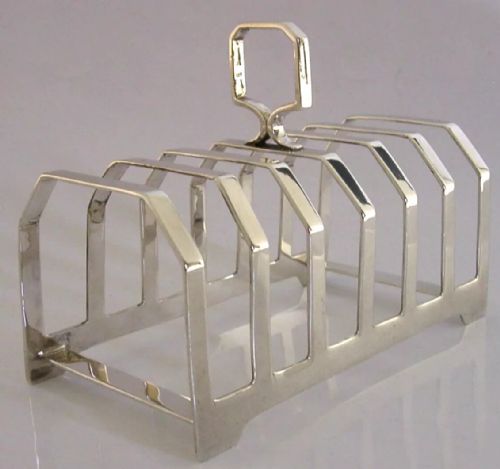 large english sterling silver six slice toast rack 1935 antique 118g art deco - CATEGORY: ANTIQUE SILVER - DATED 1930