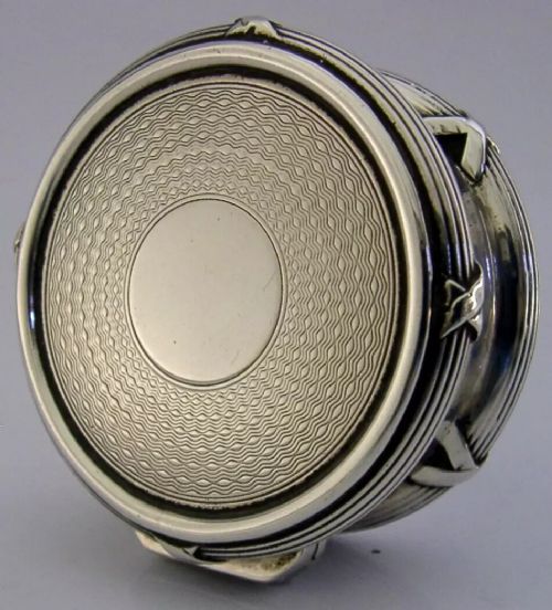 QUALITY ENGLISH SOLID STERLING SILVER DRUM TRINKET SNUFF BOX 1906 ANTIQUE 54g