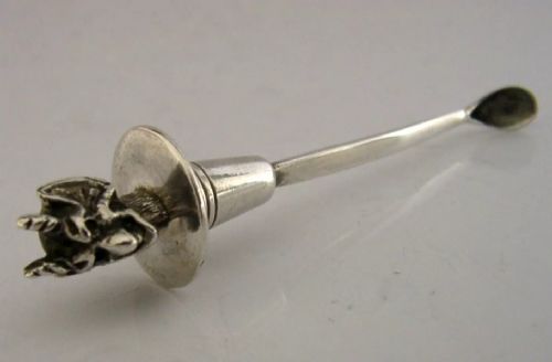 Rare Solid Sterling Silver Devil Cayenne Laudanum Spoon 1900 Antique