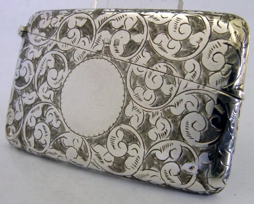 BEAUTIFUL ENGLISH SOLID STERLING SILVER CARD CASE 1903 ANTIQUE EDWARDIAN