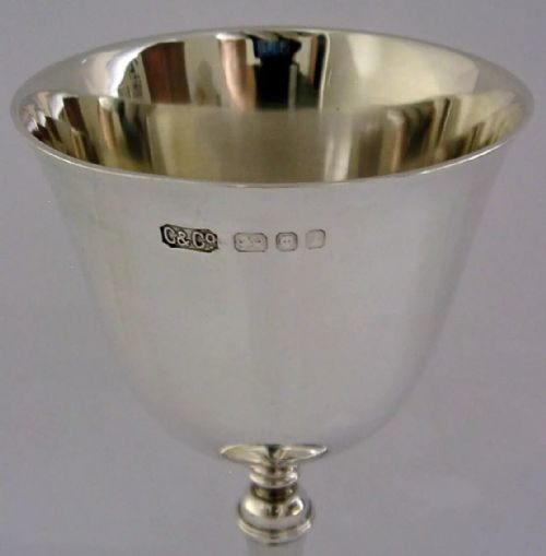 HEAVY 184G MINT ENGLISH STERLING SILVER WINE GOBLET CHALICE 1966 BARWARE 120ML - ADDITIONAL PHOTO 1