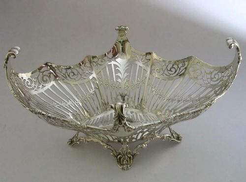 RARE 450G LARGE STUNNUNG ENGLISH STERLING SILVER PIERCED BOWL 1920 ANTIQUE - ADDITIONAL PHOTO 5