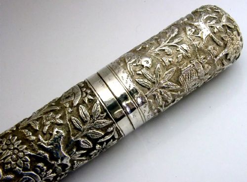 SUPERB 150G INDIAN SOLID SILVER DOCUMENT HOLDER BOX TUBE TC1900 DESK ANTIQUE - ADDITIONAL PHOTO 1